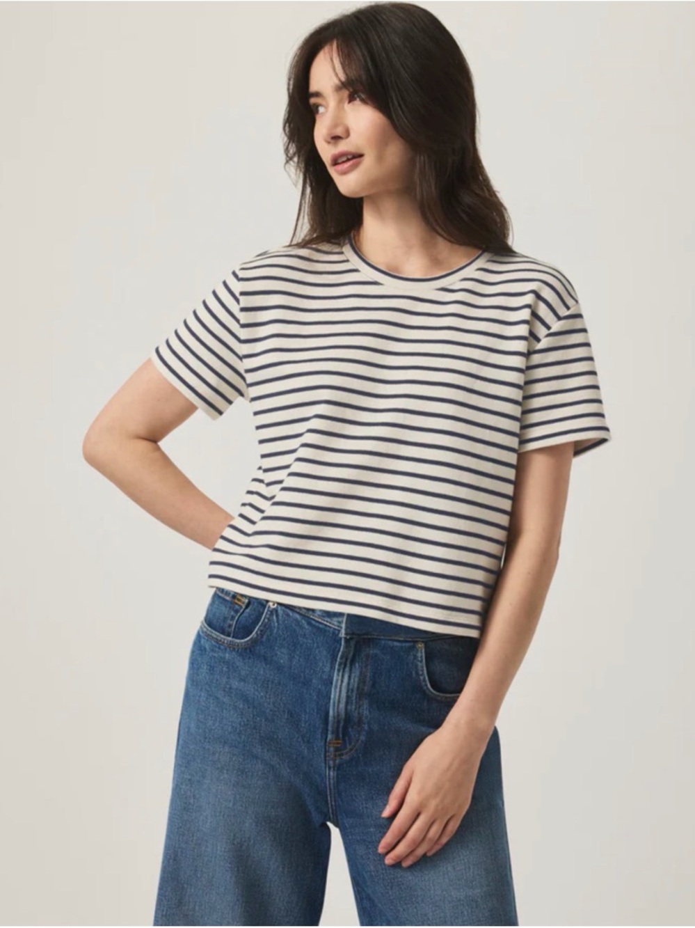 NWOT Splendid Cream and Navy Striped Short Sleeve Tee